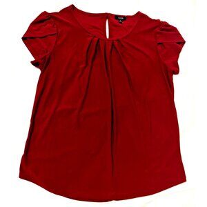 Womens Red Short Sleeve Blouse By A.U.W Size M Keyhole Back Pleated